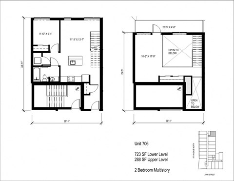 Floor plan for 2 beds, 1 bath, 1011 sqft